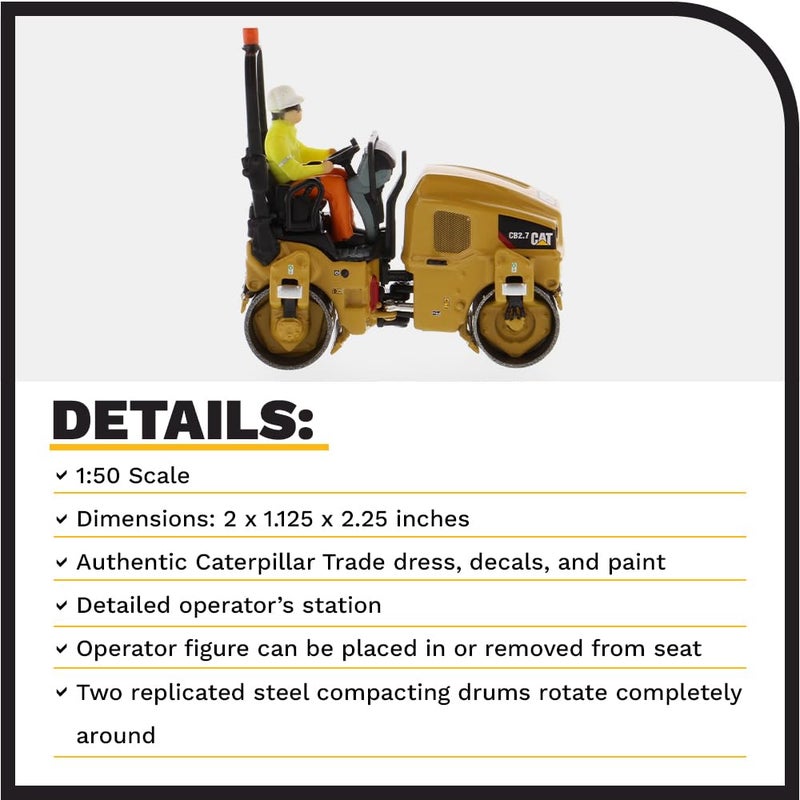Diecast Masters CAT Caterpillar CB-2.7 Utility Compactor with Operator High Line Series 1/50 Diecast Model 85593 - Image 4